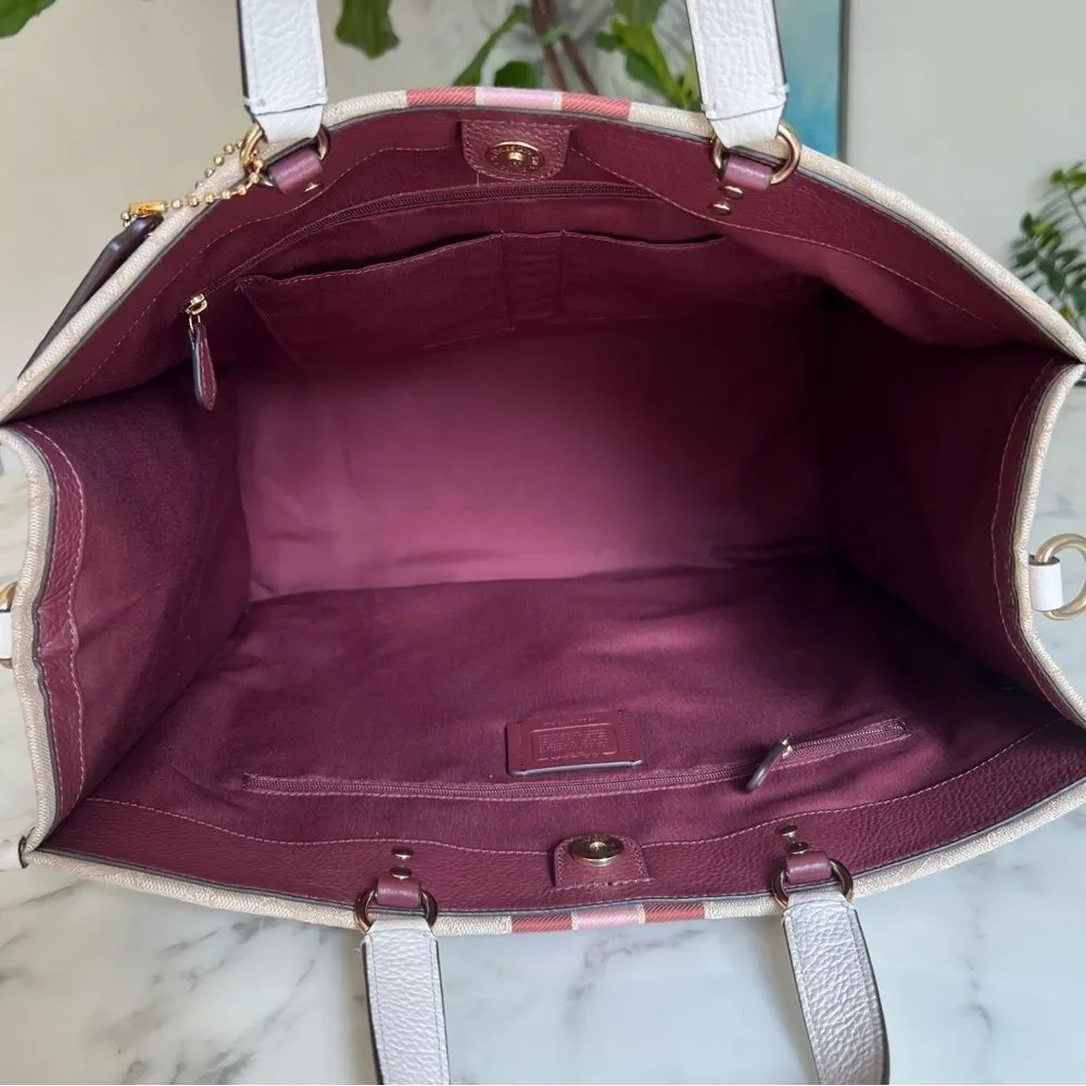 Dempsey Tote Bag 40 In Signature Jacquard Stripe & Coach Patch C1548 Khaki Pink - Picture 11 of 16